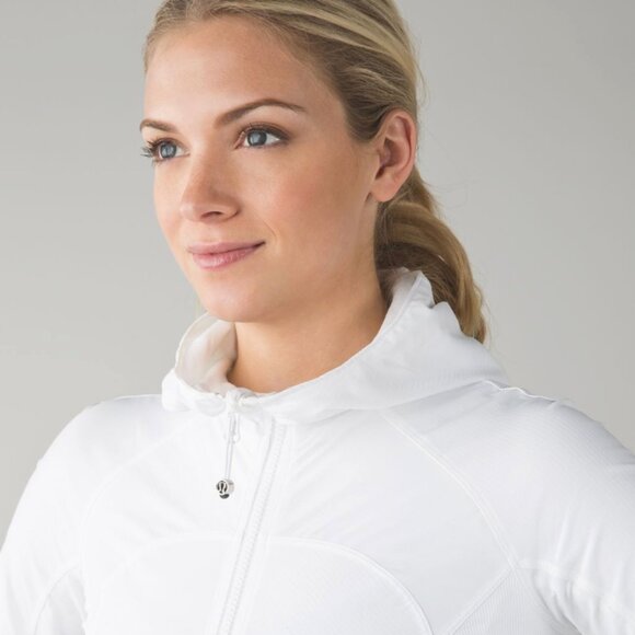 Lululemon Zip Up Hoodie Jacket with Pockets & Thumbholes in Cream/White - Picture 4 of 12